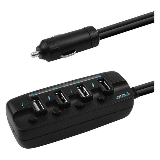 mbeat 4 Ports USB Rapid Car Charger - 40W Rapid Smart Charger/Individual ON/OFF switches/90cm Extension Cable Design