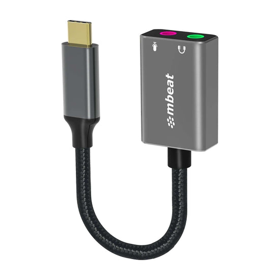 MBEAT Elite USB-C to 3.5mm Audio and Microphone Adapter - Adds Headphone Audio and Microphone Jack to USB-C Computer, Tablet Smartphone Devices - Spa