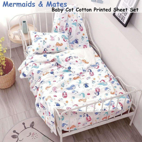 Mermaids &amp; Mates Baby 100% Cotton Printed Sheet Set Cot Size