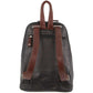 Milleni Ladies Genuine Italian Leather Backpack Bag Twin Zip - Black/Chestnut