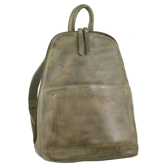 Milleni Ladies Genuine Italian Leather Backpack Bag Twin Zip - Olive