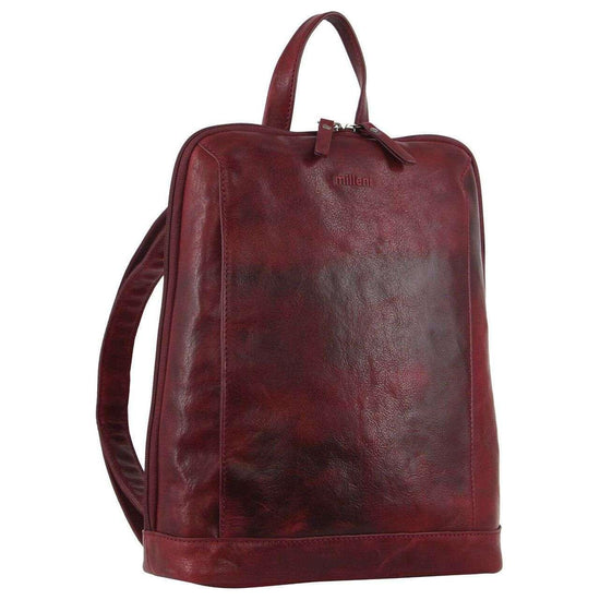 Milleni Ladies Nappa Leather Bag Twin Zip Backpack w/ Zipped Pocket - Cherry Red