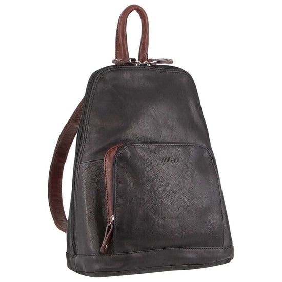 Milleni Womens Bag Italian Leather Soft Nappa Leather Backpack Travel - Black/Chestnut