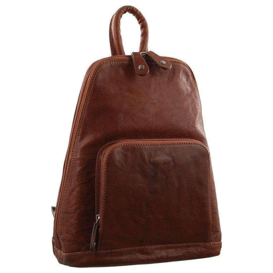 Milleni Womens Bag Italian Leather Soft Nappa Leather Backpack Travel - Chestnut