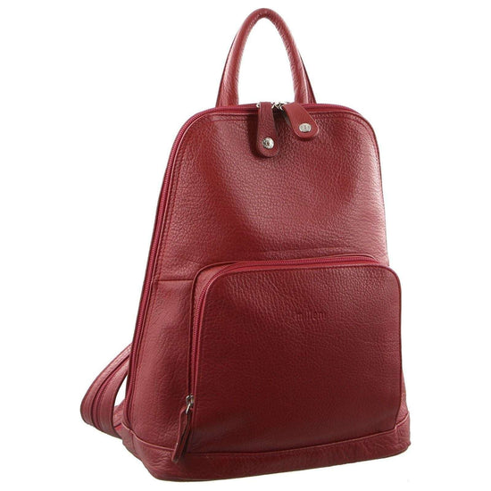 Milleni Womens Twin Zip Backpack Nappa Italian Leather Bag Travel - Red