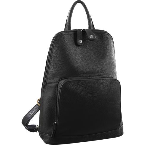 Milleni Womens Twin Zip Backpack Nappa Italian Leather Travel Bag - Black