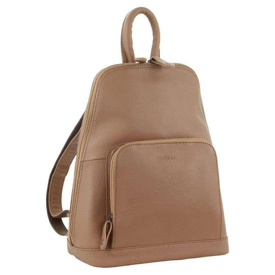 Milleni Womens Twin Zip Backpack Nappa Italian Leather Travel Bag - Burro