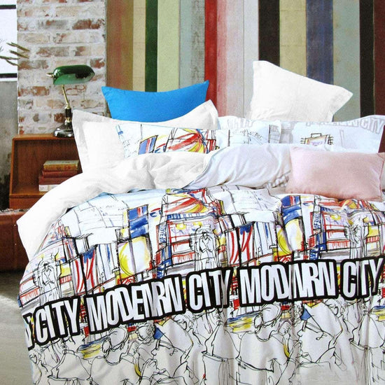 Modern City Natural Cotton Quilt Cover Set Single - Magdasmall