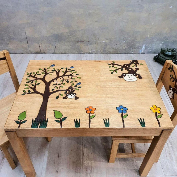 Monkey Land Kids Wooden Table and Chairs Set - Magdasmall