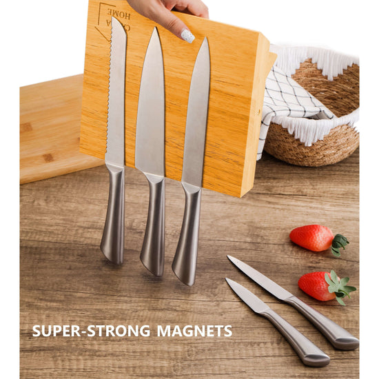 Natural Bamboo Magnetic Knife Block Holder with Strong Magnets for Home Kitchen Storage & Organisation - Magdasmall