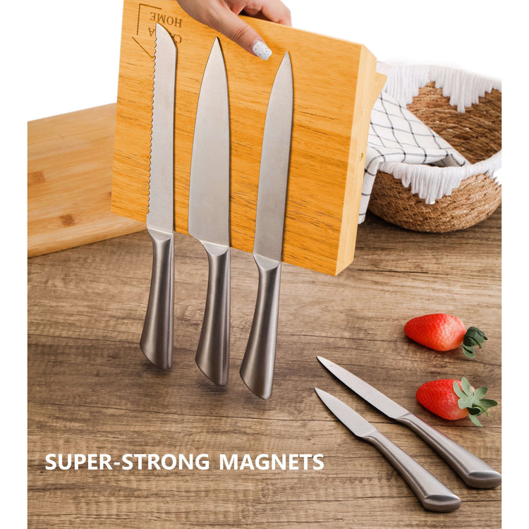 Natural Bamboo Magnetic Knife Block Holder with Strong Magnets for Home Kitchen Storage & Organisation - Magdasmall