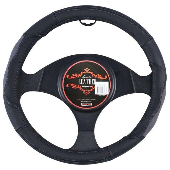 Nevada Steering Wheel Cover - Black/Grey [Leather]