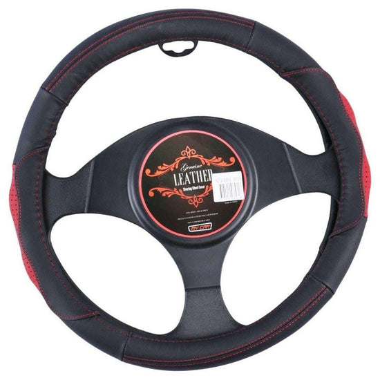 Nevada Steering Wheel Cover - Black/Red [Leather]