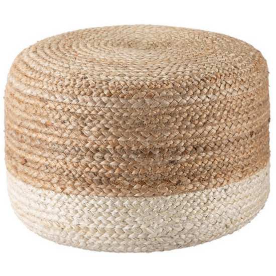 Ombre Hand Braided Jute Cotton Pouf Ottoman 50 x 35 cm (Beige)