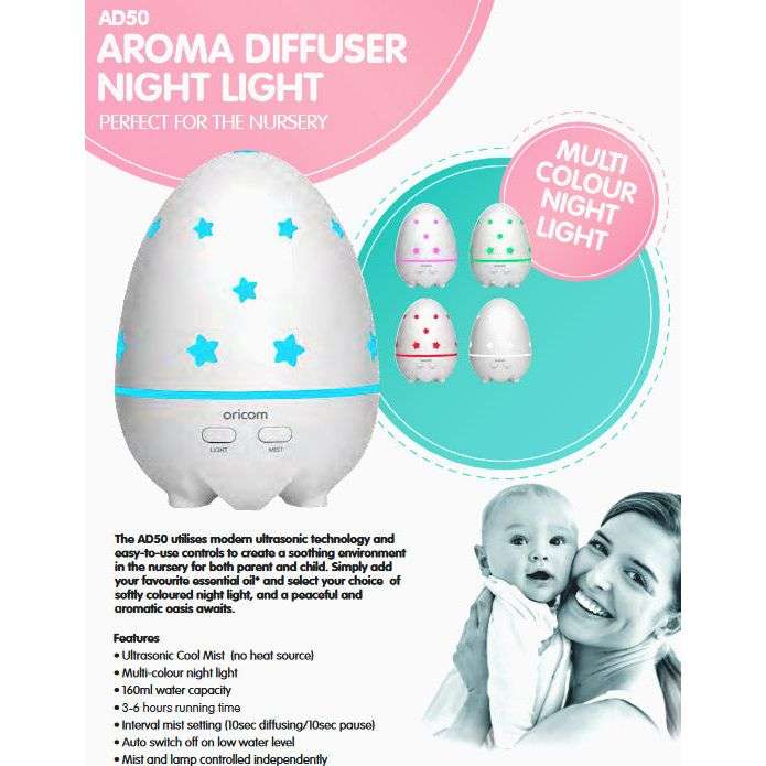 Oricom Aroma Diffuser Humidifier &amp; Night Light Baby Kids Room AD50