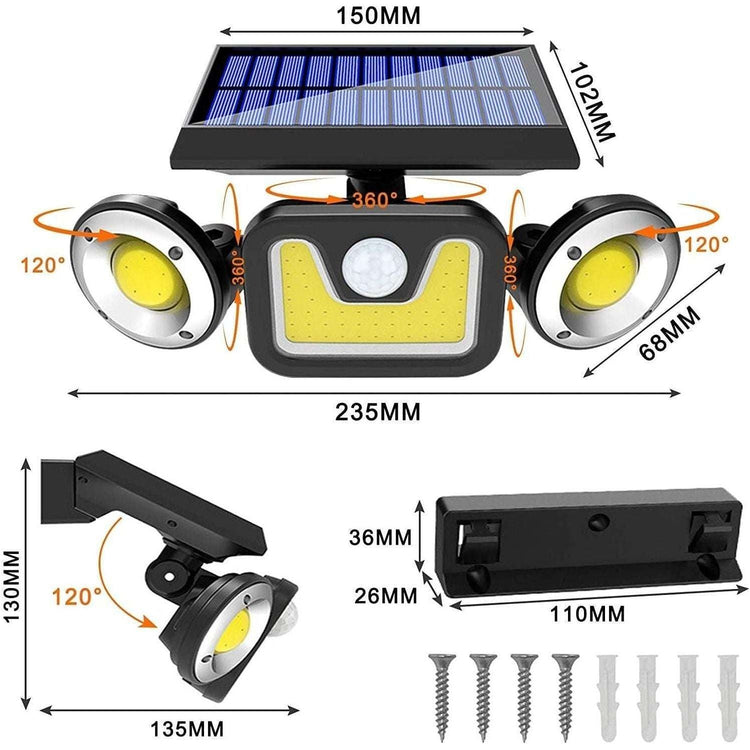 Outdoor Solar Lights with 3 Adjustable Head for Porch Garden Patio - Magdasmall