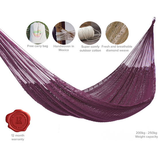 Outdoor undercover cotton Mayan Legacy hammock King size Maroon - Magdasmall