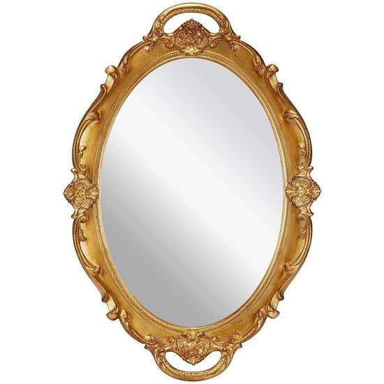 Oval Antique Gold 25 x 38 cm Vintage Carved Hanging Wall Mirror for Bedroom and Living-Room