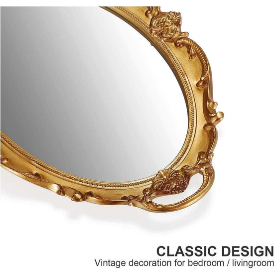 Oval Antique Gold 25 x 38 cm Vintage Carved Hanging Wall Mirror for Bedroom and Living-Room