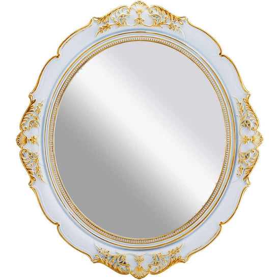Oval Antique Vintage Hanging Wall Mirror for Bedroom and Livingroom (White, 38 x 33 cm)
