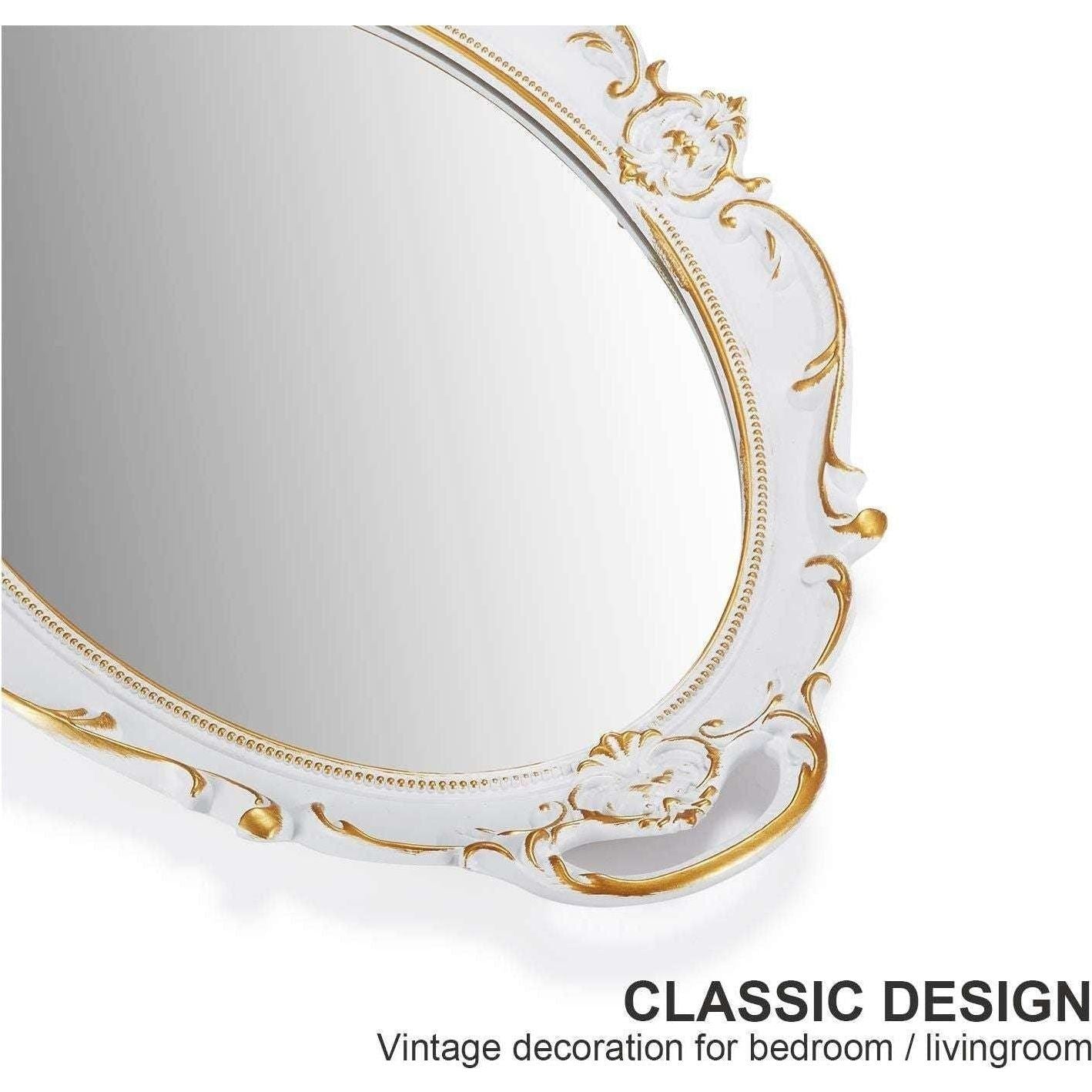 Oval Antique White 25 x 38 cm Vintage Carved Hanging Wall Mirror for Bedroom and Living-Room - Magdasmall