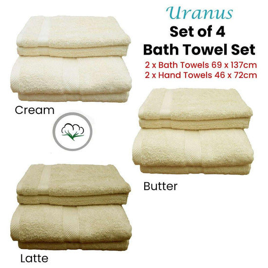 Pack of 4 Uranus Cotton Bath Towel Set Butter