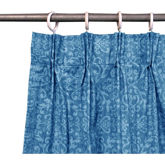 Pair of Acrylic Coated Damask Blue Tape Edge Curtains - Magdasmall