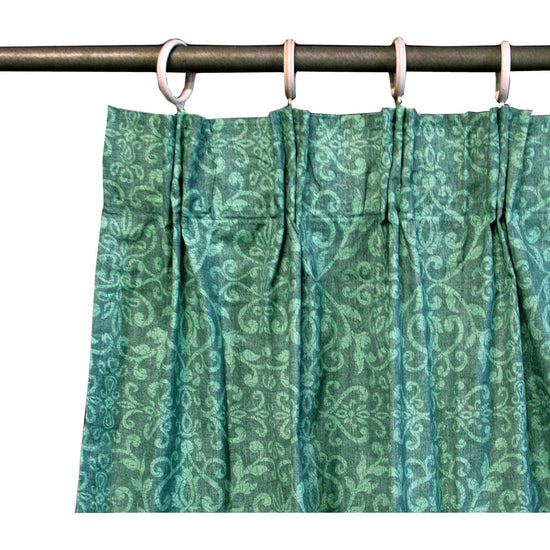 Pair of Acrylic Coated Damask Green Tape Edge Curtains - Magdasmall