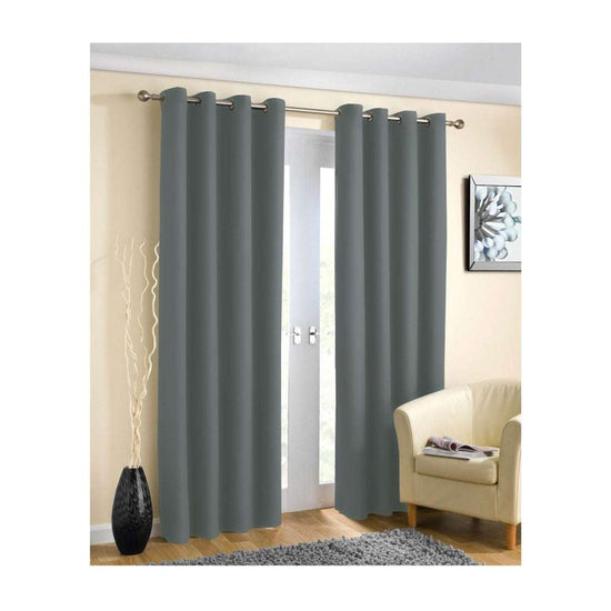 Pair of Blockout Plain Eyelet Curtains Grey - Magdasmall