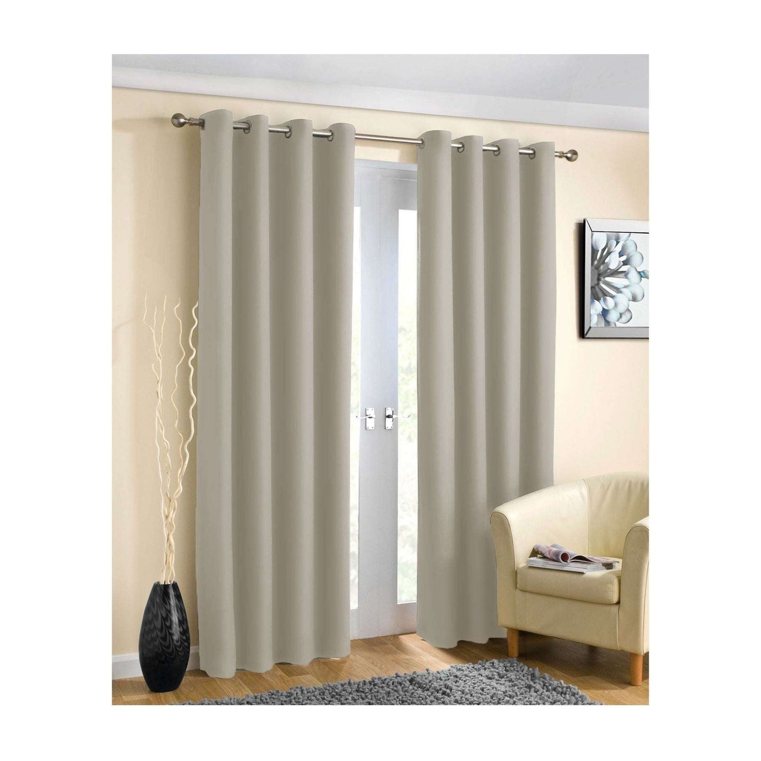 Pair of Blockout Plain Eyelet Curtains Taupe - Magdasmall