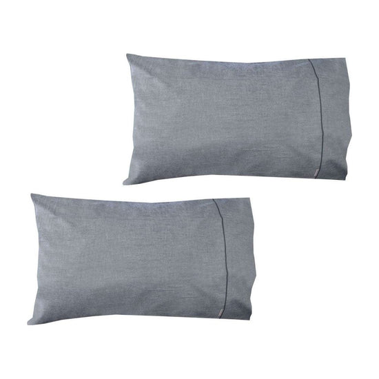 Pair of Chambray Charcoal Cotton Standard Pillowcases 48 x 73 cm