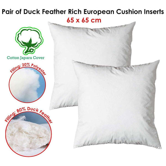 Pair of Duck Feather Rich Fill European Cushion Inserter 65 x 65 cm - Magdasmall