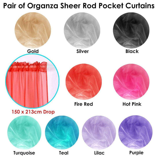 Pair of Organza Sheer Rod Pocket Curtains Fire Red - Magdasmall