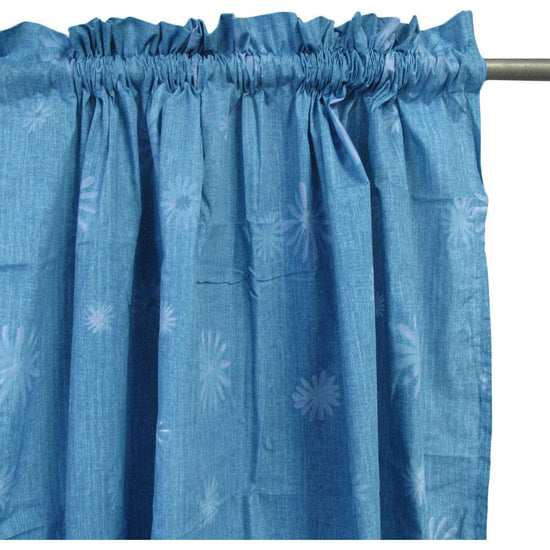 Pair of Polyester Cotton Rod Pocket Blue Daisy Curtains