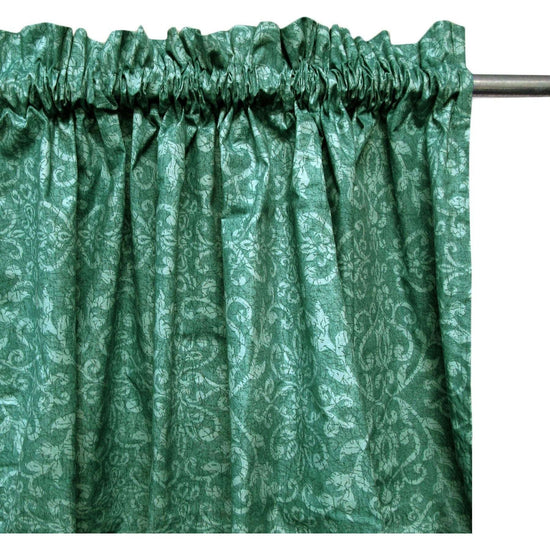 Pair of Polyester Cotton Rod Pocket Green Damask Curtains