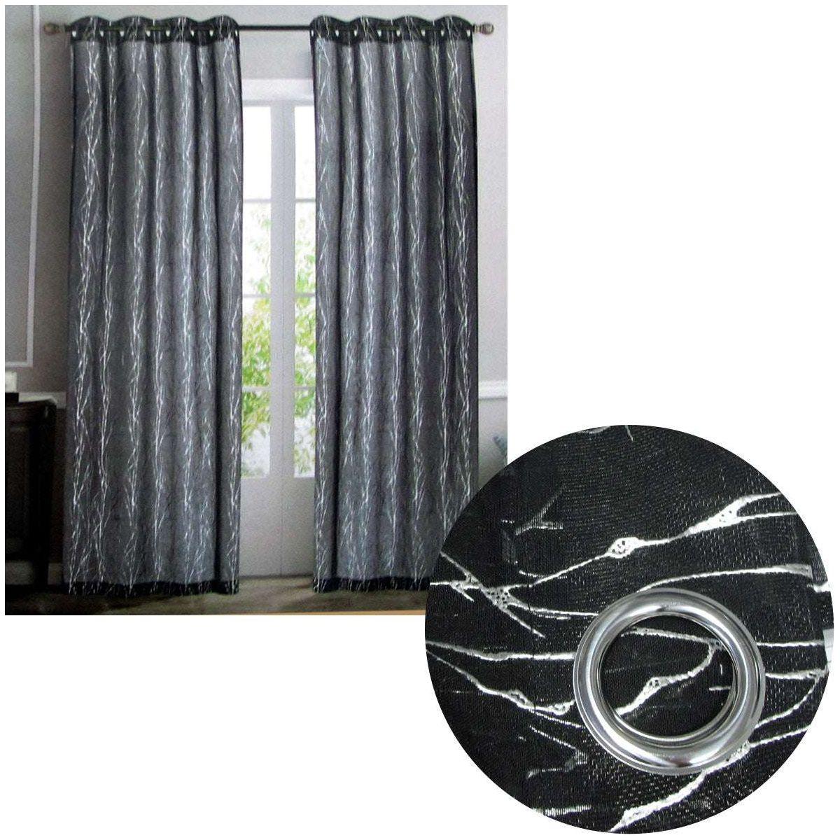 Pair of Sheer Eyelet Curtains Black with Silver Foils 137 x 213 cm