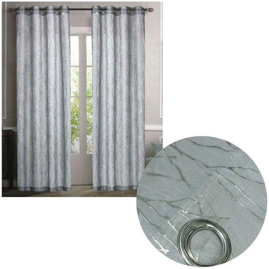 Pair of Sheer Eyelet Curtains Grey with Silver Foils 137 x 213 cm - Magdasmall