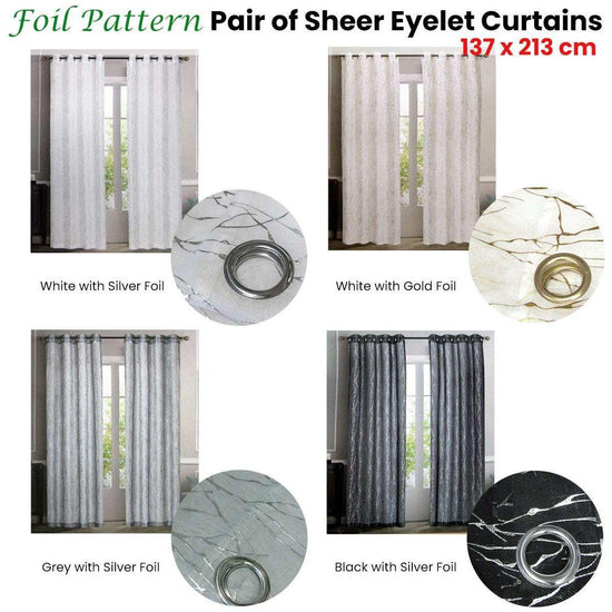 Pair of Sheer Eyelet Curtains Grey with Silver Foils 137 x 213 cm - Magdasmall