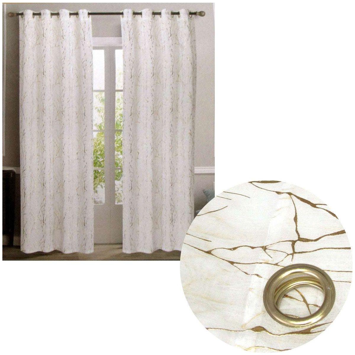 Pair of Sheer Eyelet Curtains White with Gold Foils 137 x 213 cm - Magdasmall