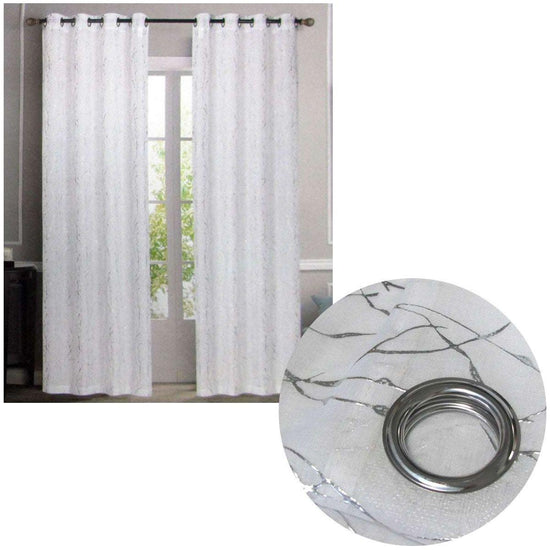 Pair of Sheer Eyelet Curtains White with Silver Foils 137 x 213 cm - Magdasmall