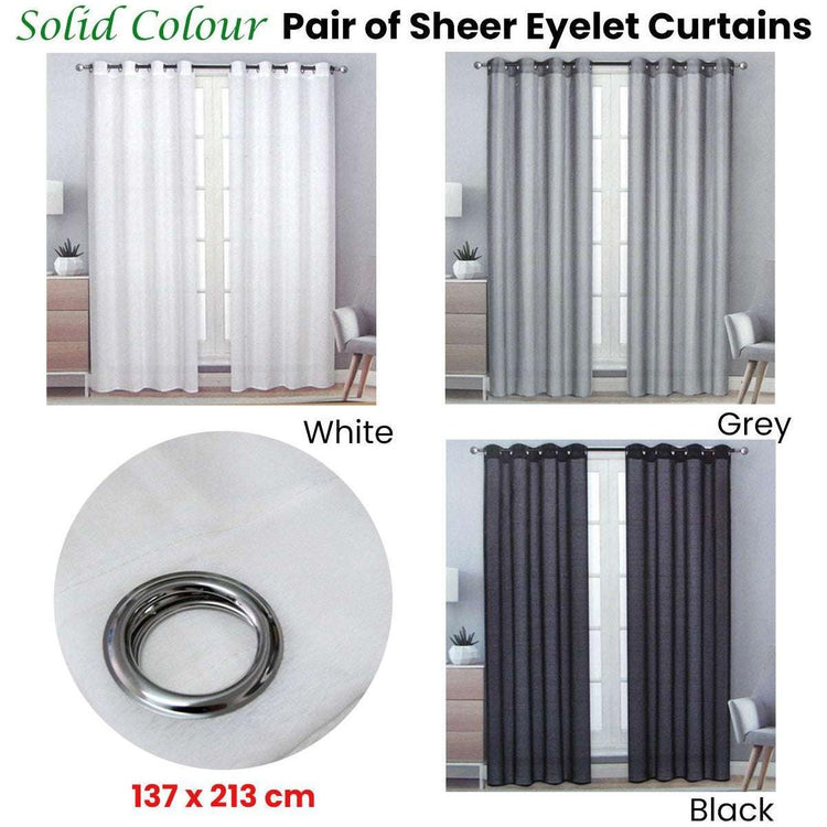 Pair of Solid Colour Sheer Eyelet Curtains 137 x 213 cm White - Magdasmall