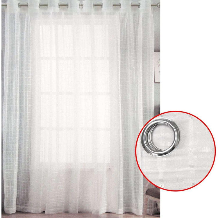 Pair of White Checkered Eyelet Sheer Curtains 140 x 225cm - Magdasmall