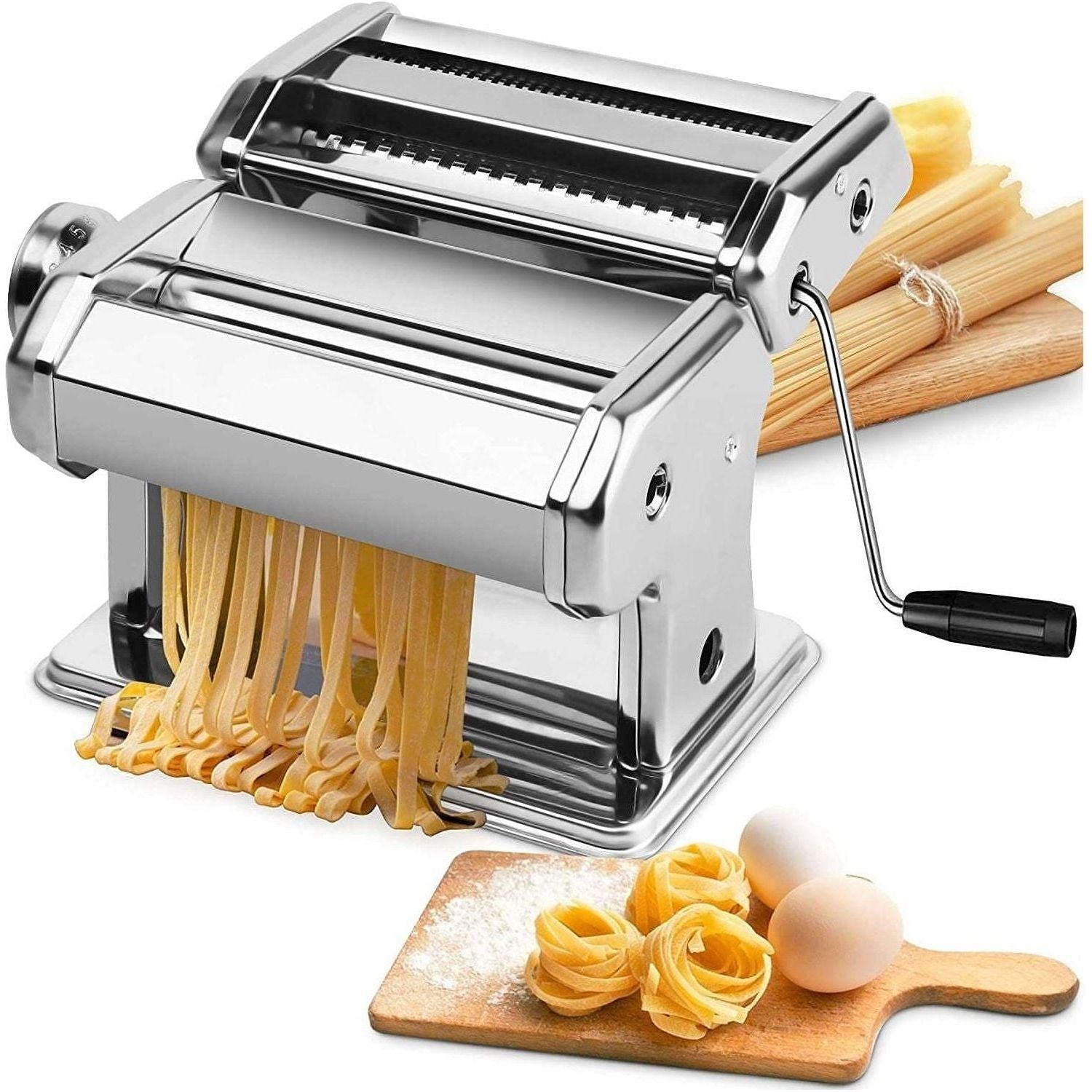 Pasta Maker Manual Steel Machine with 8 Adjustable Thickness Settings