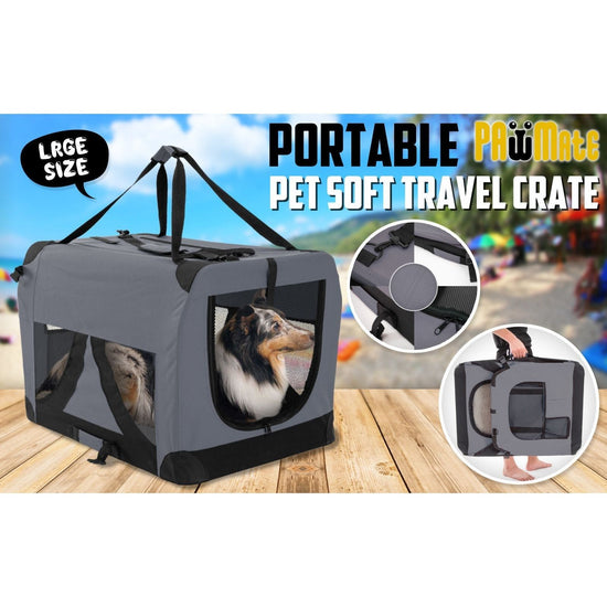 Paw Mate Grey Portable Soft Dog Cage Crate Carrier L