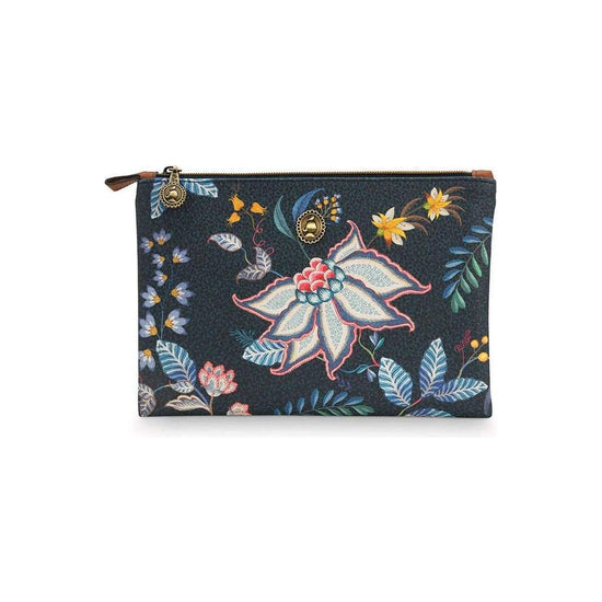 PIP Studio Flower Festival Dark Blue Medium Cosmetic Flat Pouch