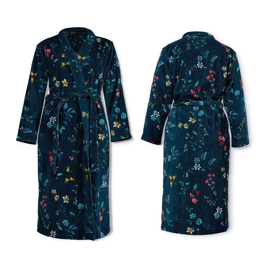 PIP Studio Les Fleurs Cotton Bath Robe Dark Blue M - Magdasmall