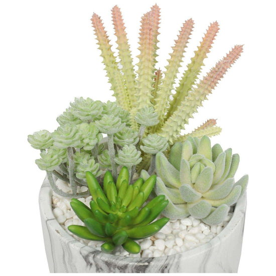 Potted Artificial Succulent Bowl With Marble Pot 20.5cm