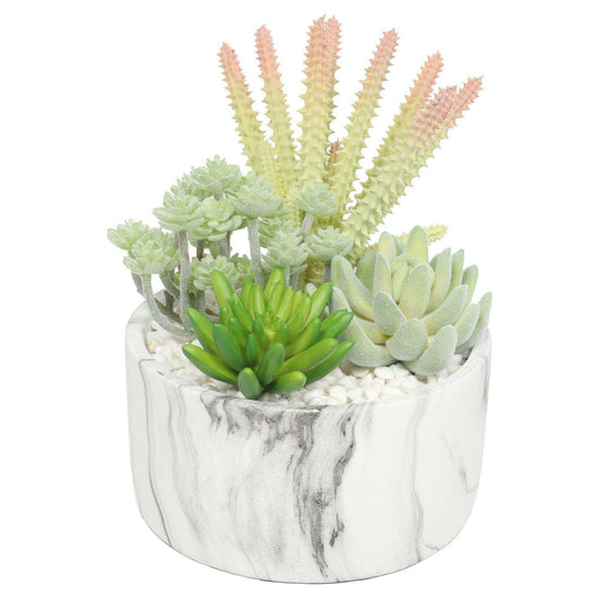 Potted Artificial Succulent Bowl With Marble Pot 20.5cm
