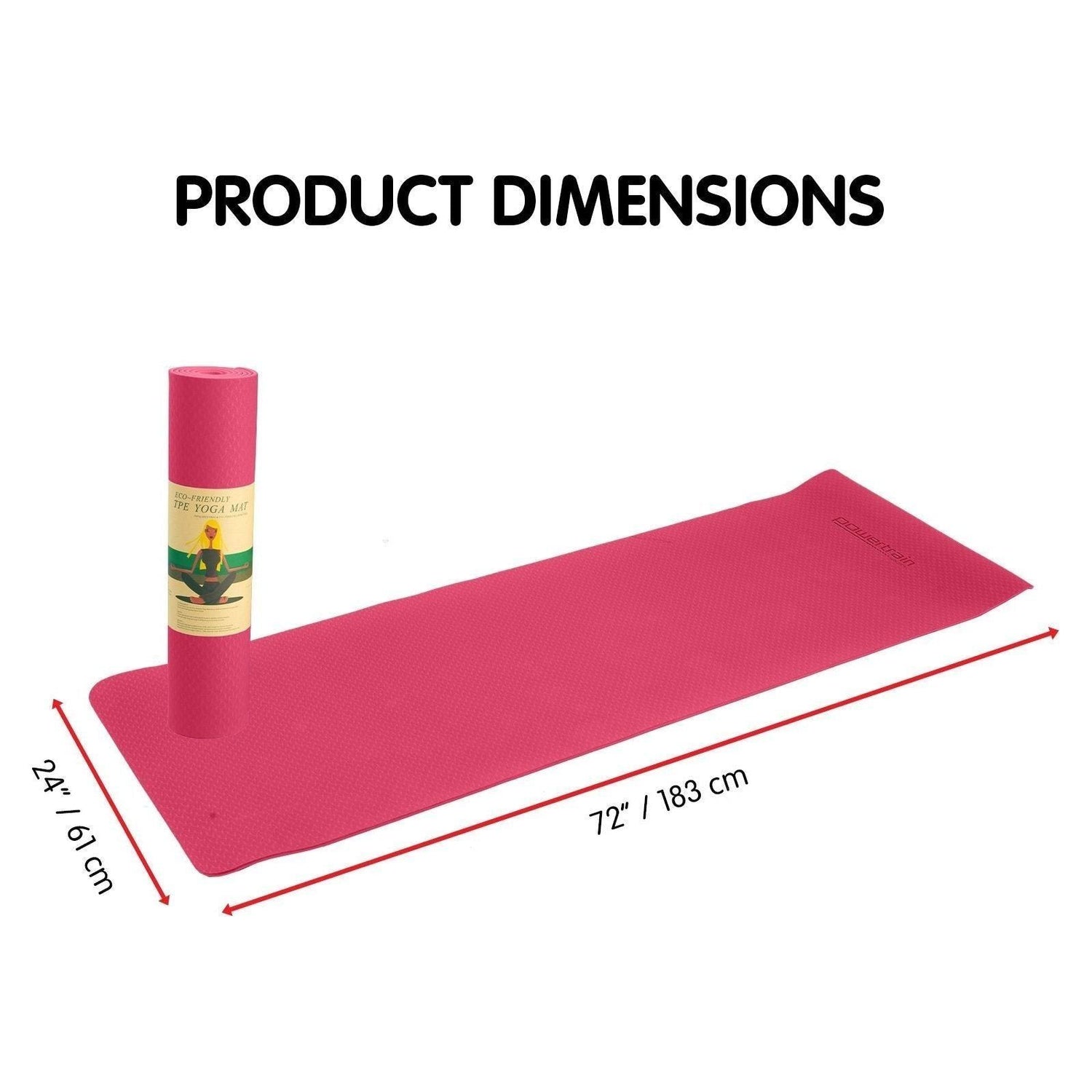 Powertrain Eco-friendly Dual Layer 6mm Yoga Mat | Pink | Non-slip Surface And Carry Strap For Ultimate Comfort And Portability