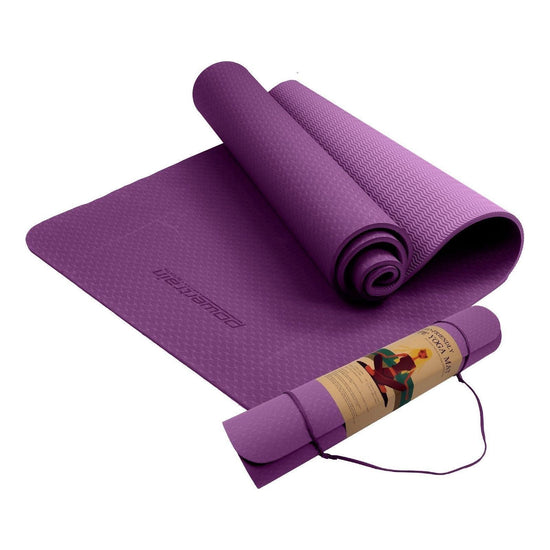 Powertrain Eco-friendly Dual Layer 6mm Yoga Mat | Royal Purple | Non-slip Surface And Carry Strap For Ultimate Comfort And Portability